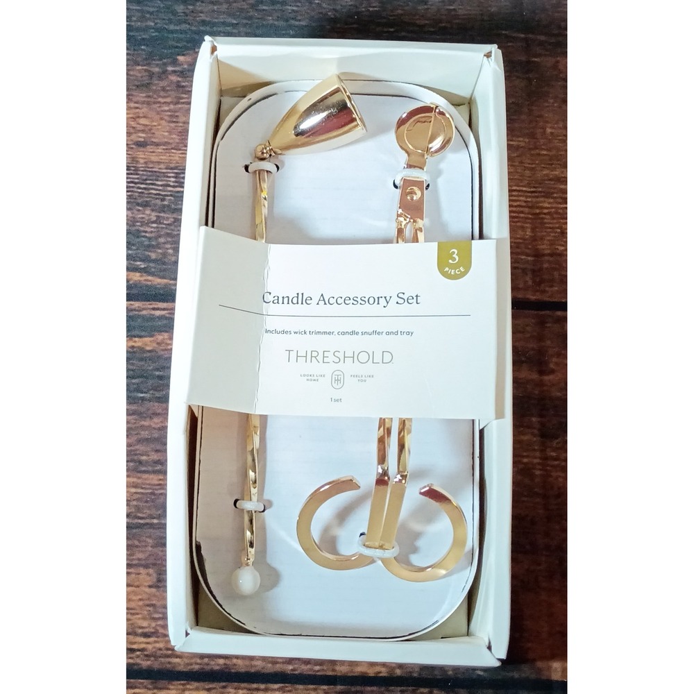 Threshold Candle Accessory Set 3 Piece Gold Wick Trimmer Snuffer Tray 054000011